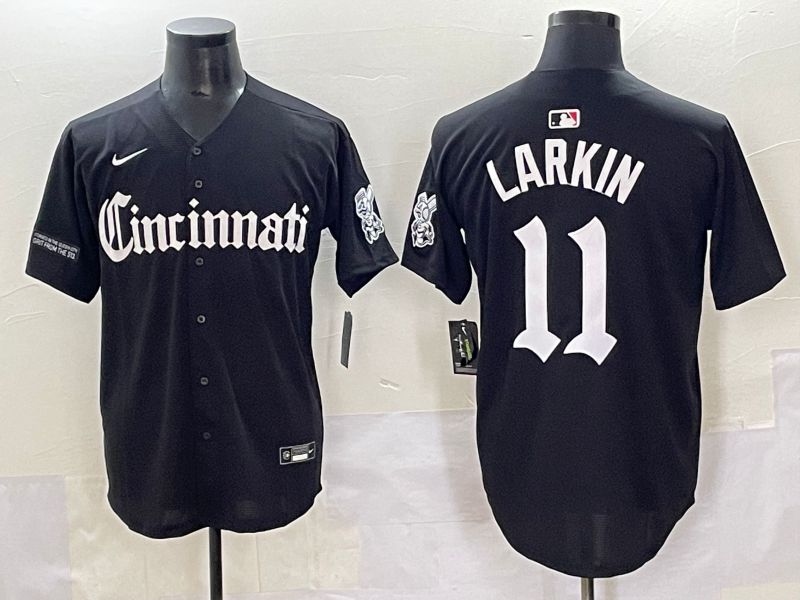 Men 2025 Cincinnati Reds #11 Larkin Black Five generations Joint Name Nike MLB Jersey style 16